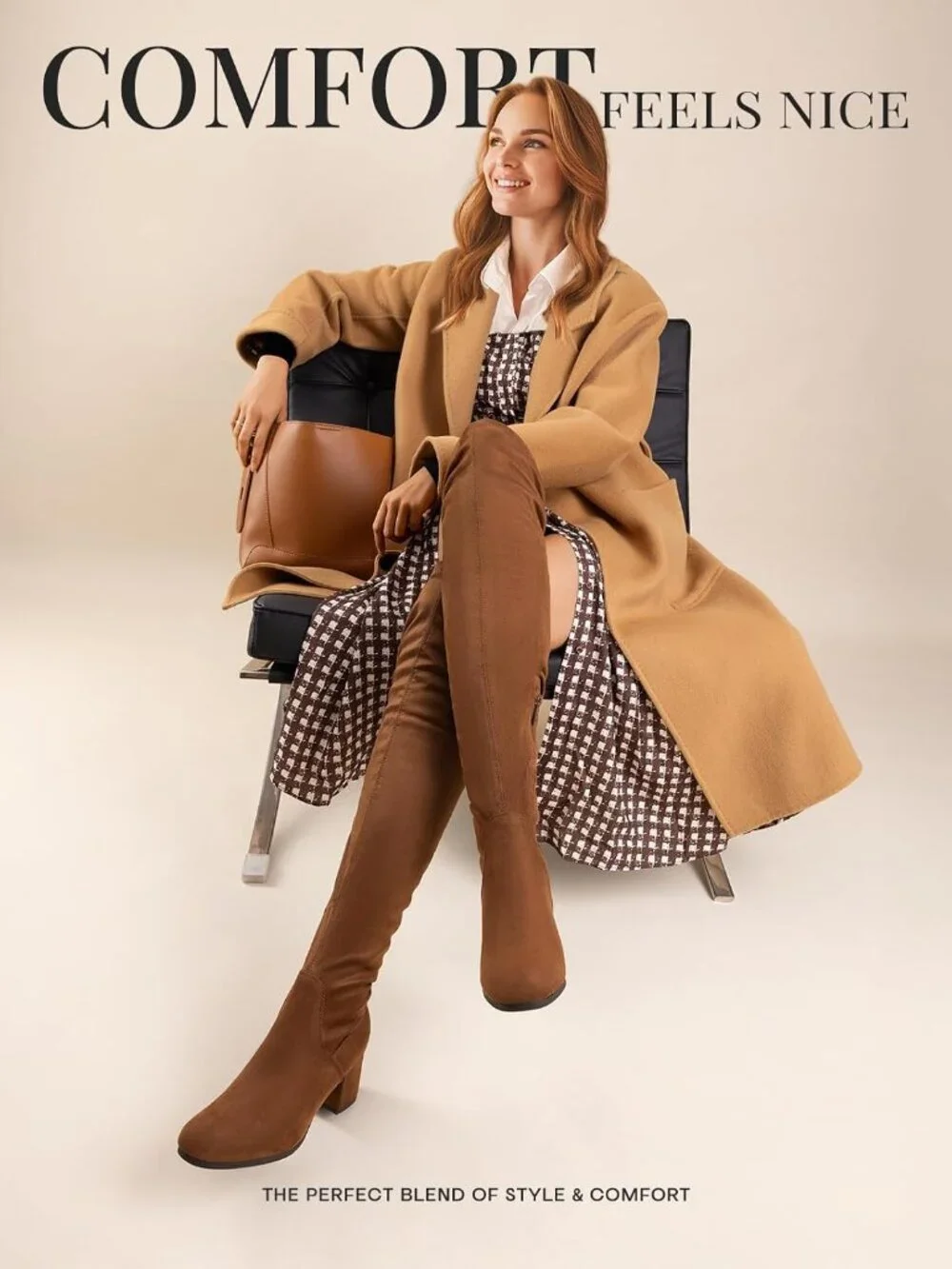 Women's Brown Suede Faux Suede Fall Chunky Heel Over The Knee Thigh High Boots